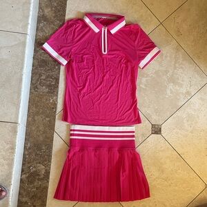 Hot Pink tennis/pickleballTwo-Piece Polo & Pleated Skirt Set